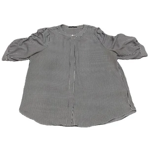 T Tahari Striped Chiffon Blouse Size L Ruffle Sleeves Hidden Bttn Career Office - Picture 1 of 12