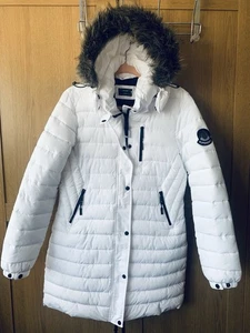 Ladies coat size 12 SUPERDRY white puffer parka quilted jacket outerwear - Picture 1 of 24