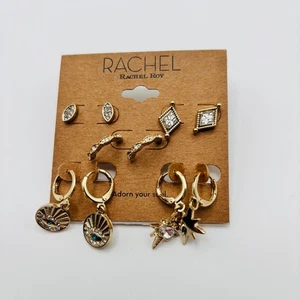 Rachel Rachel Roy Mixed 5 Pair Earring Set Gold Tone Crystal Stud Hoop NWT - Picture 1 of 3