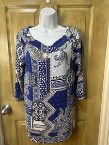 Chico's Travelers blaue Tunika Top blaue Matrix Größe 1 8/10 entspannt - Bild 1 von 7