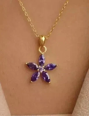 2Ct Marquise Cut Simulated Amethyst Pendant 14k Yellow Gold Finish - Image 1 of 3