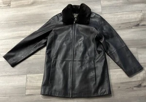 LNR Nordstrom 100% Genuine Leather Coat Jacket With Brown Faux Fur Collar Size S - Picture 1 of 3
