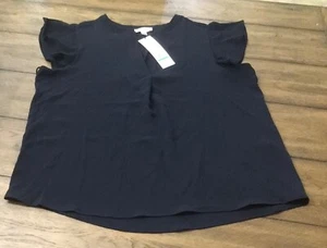 Calvin Klein Suiting Flutter Sleeve Split NecklineTunic Navy Blue Size L - Picture 1 of 5