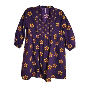 Mata Traders Babydoll Kleid Gr. M weinrot mit gelben Blumen 100% Baumwolle - Bild 1 von 4
