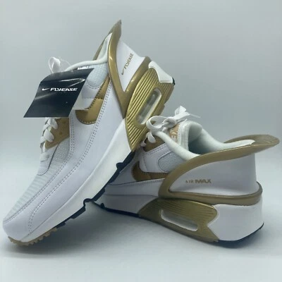 Nike Air Max 90 FlyEase (GS) 7Y / Womens 8.5 Metallic Gold-White Easy On Off - Image 1 of 4