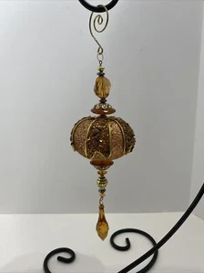 Fancy Christmas ORNAMENT Gold Crystals Glitter 7 1/2" - Picture 1 of 11