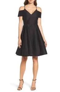 Halston Heritage L89304 Womens Black Cold Shoulder Cotton & Silk Dress Size 6 - Picture 1 of 4