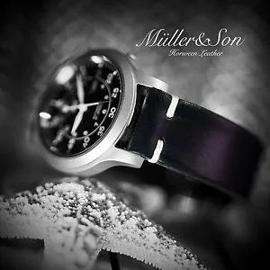 Müller&Sohn echt Horween Leder Uhrenarmband 20 mm schwarz - "Hundeohren" Stil - Bild 1 von 7