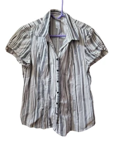 Women's Butterfly Label Striped Button Down Front Blouse Shirt - Size L  - Picture 1 of 2