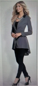 Venus Gray & Black Tuxedo Jacket Blazer w/ Pleated Tails~34" bust~Hi/Lo~Size 4 - Picture 1 of 10