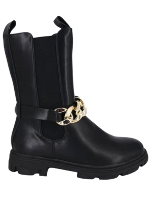 BELLICE SCHWARZE DAMENSCHUHE STIEFEL MIT GOLDKETTE Z HD588
