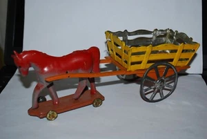 CHEVAL ET CHARETTE JOUET DE BAZARD TOLE LITHOGRAPHIEE - Imagen 1 de 2