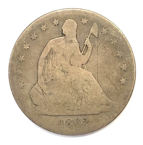 1862 S Seated Liberty Silver Half Dollar AG Obverse VG Reverse - Damaged Cover