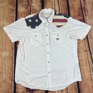 Denim Supply Ralph Lauren Shirt Mens Large White Western USA Flag Pearl Snap Red - Picture 1 of 8