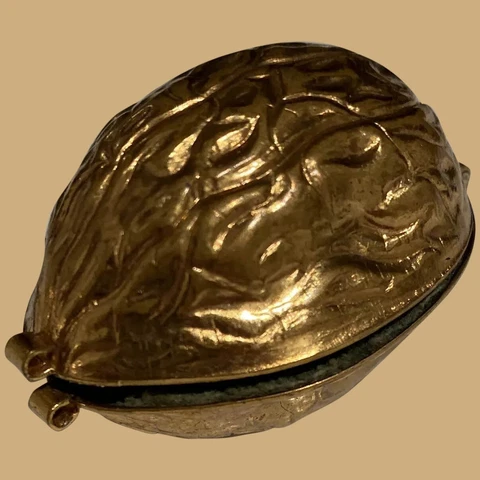 French antique Doll sewing Etui ormolu Walnut Shell Cover