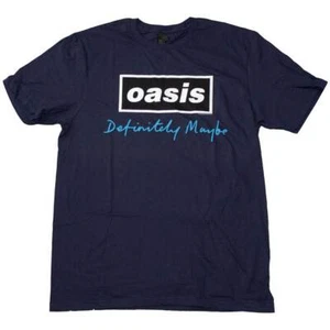 Oasis T-Shirt Definitely Maybe Noel Liam Gallagher Official Band Logo New Navy - Picture 1 of 4