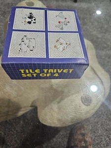 Set of 4 Tile Trivets, Farm Animals, 1980s, Boxed, 4.25 Sqare - Picture 1 of 5