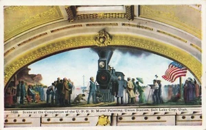 Postcard Mural Painting in Union Station Salt Lake City Utah UT 1936 - Picture 1 of 2