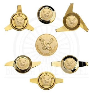 Dayton Eagle Gold Wire Wheel Chips with Gold Knockoff Spinner Caps, Set of 4 - Picture 1 of 60