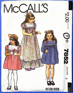 McCalls Muster 7852 Kinder Kleid Prärie Rüsche Stil Kleinkind Mädchen Größe 2 Vintage - Bild 1 von 2
