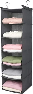6-Tier Hanging Closet Organizer with Hooks - Foldable Storage Shelf (Grey) - Picture 1 of 12