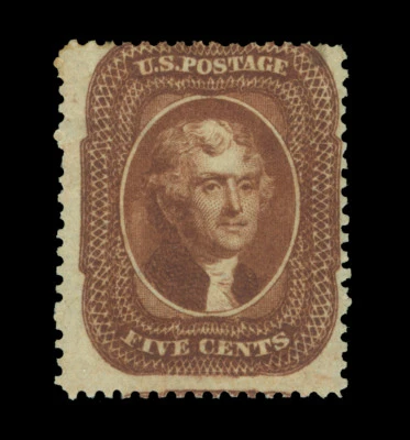 US 1860  JEFFERSON  5c brown  Type II  Scott # 30A  unused  FVF - Image 1 of 2