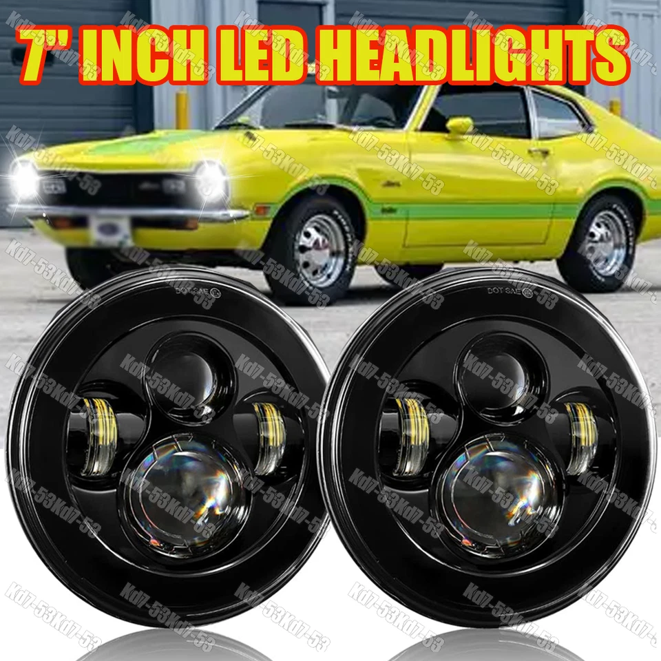 2x 7" Round LED Headlights Hi/Lo Beam DOT Approved For Ford Maverick 1972-1977 — 第 1/4 张图片