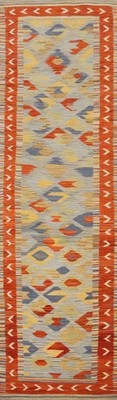Tapete de corredor tecido à mão Kilim corante vegetal 2x10 reversível cor pastel - Imagem 1 de 4