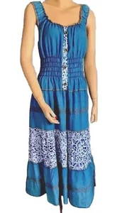 Vintage Ladies Cottage Core Blue Denim Dress Relaxed Fit And Flare Size L MIDI - Picture 1 of 4