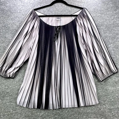 Blusa plisada para mujer Diane von Furstenberg talla 12 negra blanca mezcla de seda Foto 1 de 4