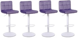 4 X Purple Velvet Bar Stools Breakfast Swivel Barstools, WHITE Metalwork - Picture 1 of 8