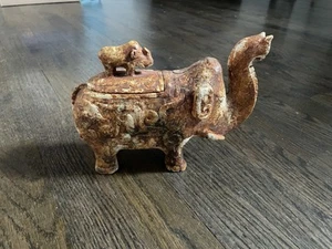 Antique Han Dynasty Style Elephant Handcrafted Zun Vessel Heavy Stone Figurine  - Picture 1 of 14