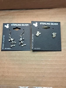 2 Pairs Mickey Mouse And Minnie Earrings .925 Sterling Silver Disney Authentic - Picture 1 of 18
