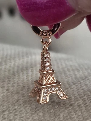 Sterling Silver & Plated Rose Gold Paris Eiffel Tower Charm & FREE Bracelet-UK - Image 1 of 4