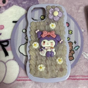 iPhone 13 Silicone Case Purple 3D Character Floral Glitter Design Protective Cov - Photo 1 sur 1