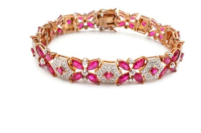 Ross Simons Gold Plated Sterling Silver 925 Lab-Created Ruby Bracelet 7.5" - Image 1 of 4