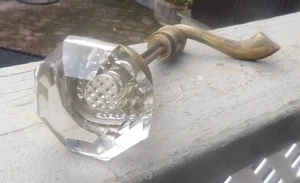 Antik Messing & 8 Pt. Türklinke aus Glas mit Drehhebel Daumengriff - Bild 1 von 10