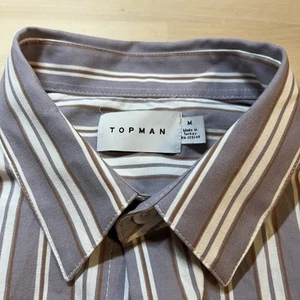 Topman Button Down Shirt Mens Size M Striped Short Sleeve Purple Orange White - Picture 1 of 7