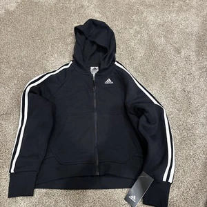 NWT Adidas Girls Youth Black Loose Fit Jacket Size L (14) - Picture 1 of 3