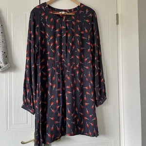 White Stuff Blue Dress Knee Length Floral Print Long Sleeve Ex Cond - Picture 1 of 5