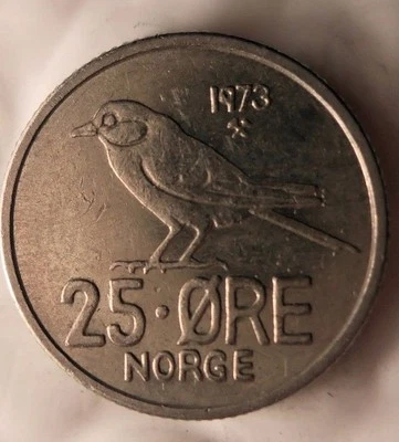 1973 NORWAY 25 ORE - BIRD SERIES - Excellent - FREE SHIPPING - Norway Bin A - Image 1 of 2