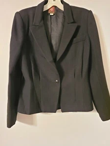 Vintage Anne Klein Tailored Fitted Lined Black Wool BLAZER SUIT COAT Made USA 6 - Picture 1 of 6