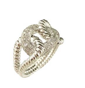 Sterling Silver Olivia Cable Interlocked Diamond Ring Sz 7 - Picture 1 of 6