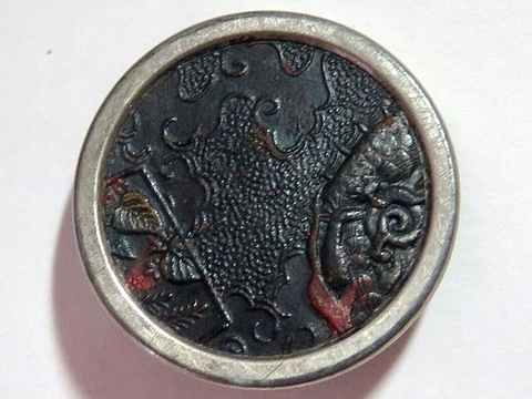 Antique Pressed & Dyed Leather Button - Oriental Japoniste Design Cover