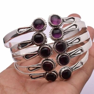 Amethyst Gemstone 925 Sterling Silver Plated 10Pcs Cuff Bangles Lot 5BZ-466 - Picture 1 of 1