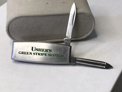Clip de dinero promocional Usher’s Green Stripe Scotch con cuchillo y archivo Foto 1 de 4