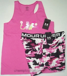 Under Armour Shorts Tank Top Youth Girls Sport Athletic Tee Shirt Active Wear UA - Picture 1 of 7