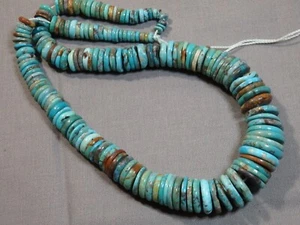 RARE 1990s Arizona KINGMAN TURQUOISE 5-18mm Graduated Disc Beads 16"Stran 420cts - Picture 1 of 10