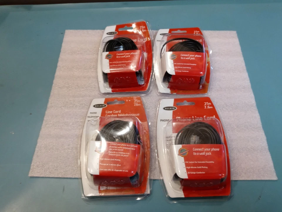 LOT OF 4 Belkin Phone Line Cord 25' RJ-11 WITH 30 DAY WARRANTY!!! - Image 1 of 4