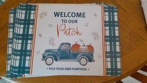 4 Vinyl Placemats Autumn Fall Pumpkins in Truck  12”x17” NEW Farmhouse - Picture 1 of 3